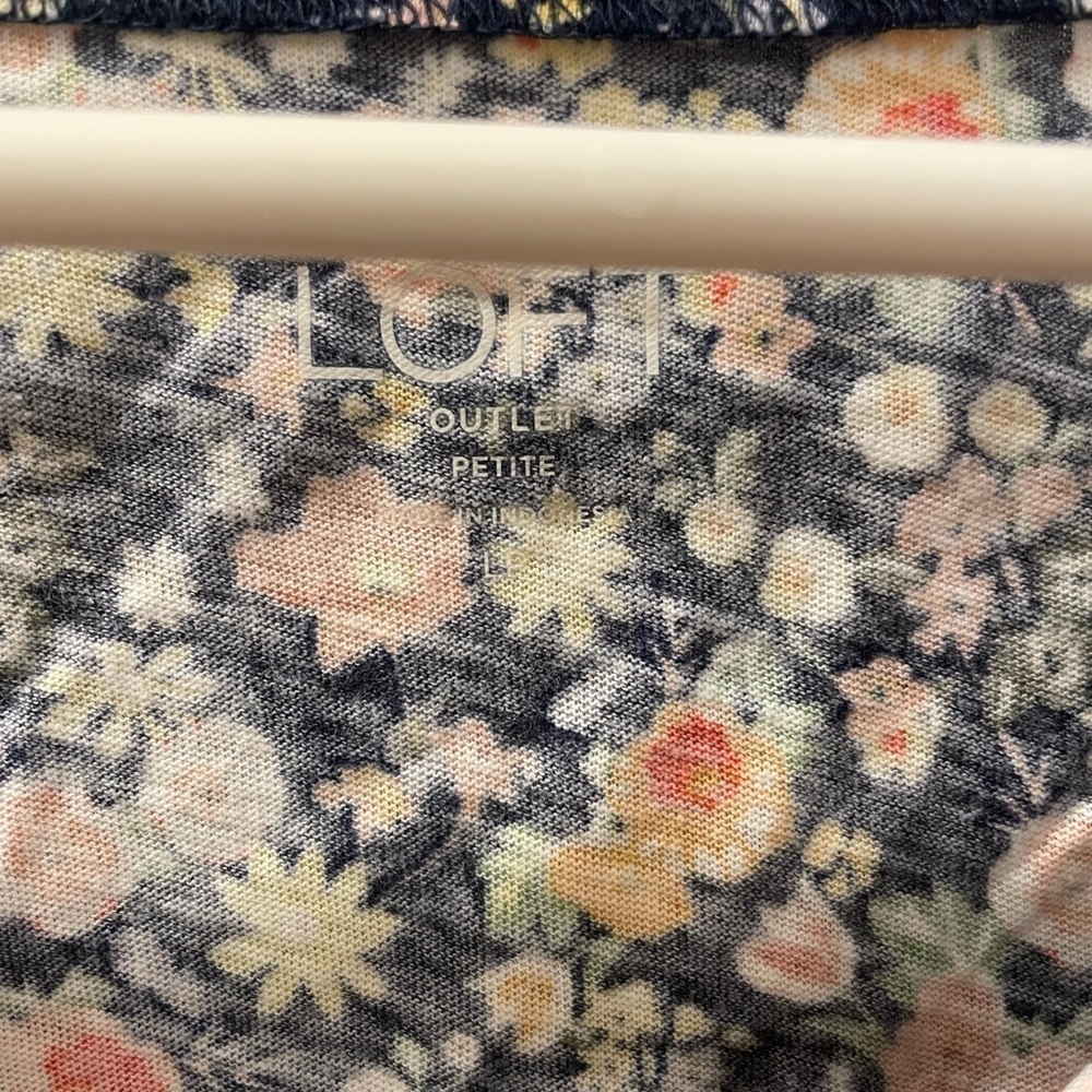 Loft Petite Cotton Floral Short Sleeve Shirt - Navy - Tie Sleeves - Picture 4 of 5